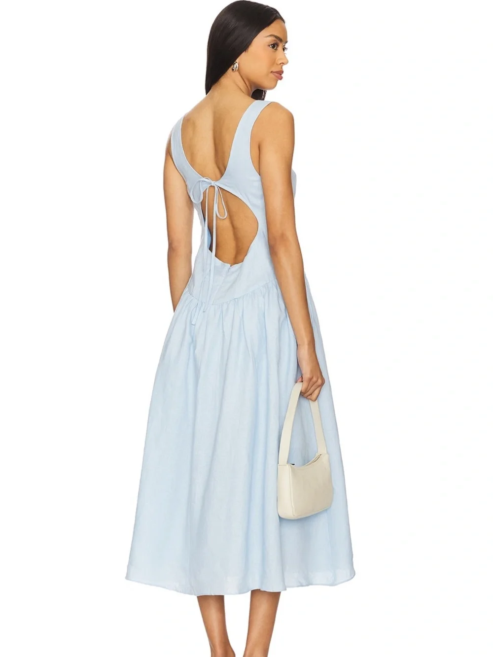 New with tags! ASTR the Label Powder Blue Backless Midi Dress with Tie - Picture 2 of 7
